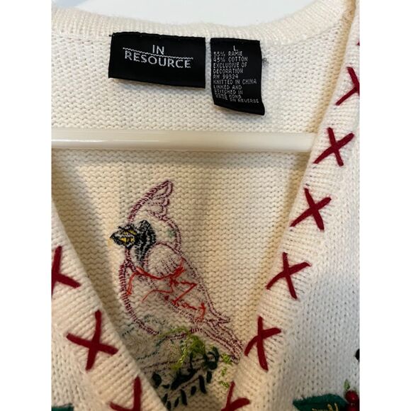 In Resource Cottagecore Grannycore Cardinal Embroidered Beaded Vest Cream Red L - Picture 4 of 6